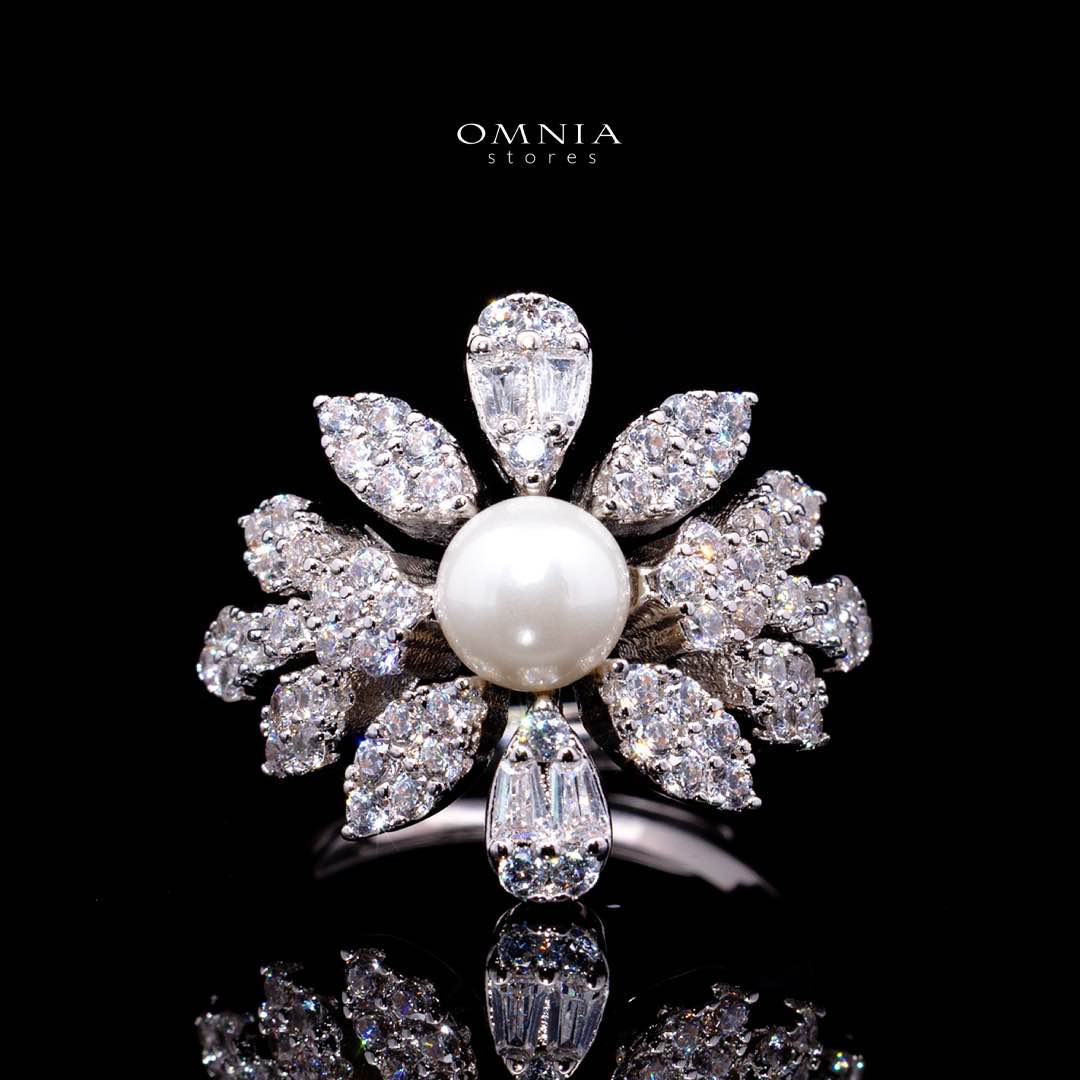 Omnia Laurah Luxury Bridal Full Set – Pearl & Zircon Statement Jewelry (Rhodium Plated) - Image 5