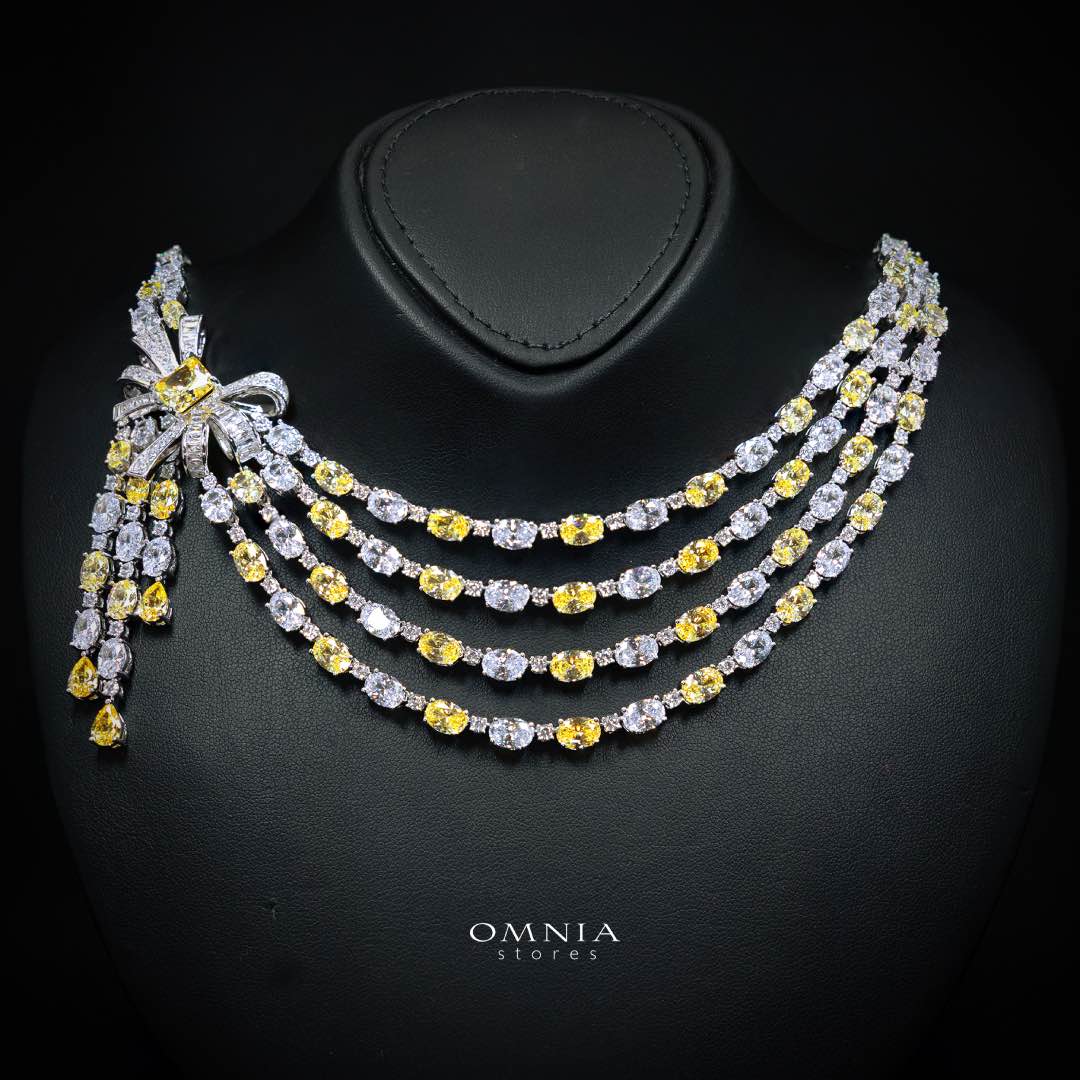 Omnia Mawada Yellow Bridal Full Set with Elegant Bow-Accent Design and High-Quality Zircon Stones in Rhodium Plated Finish - Image 2