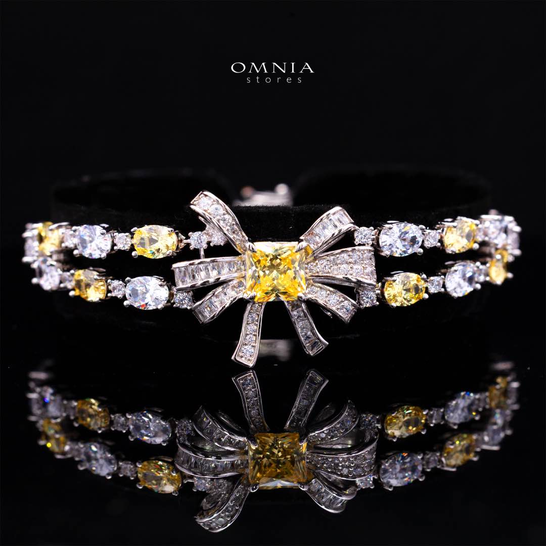 Omnia Mawada Yellow Bridal Full Set with Elegant Bow-Accent Design and High-Quality Zircon Stones in Rhodium Plated Finish - Image 3