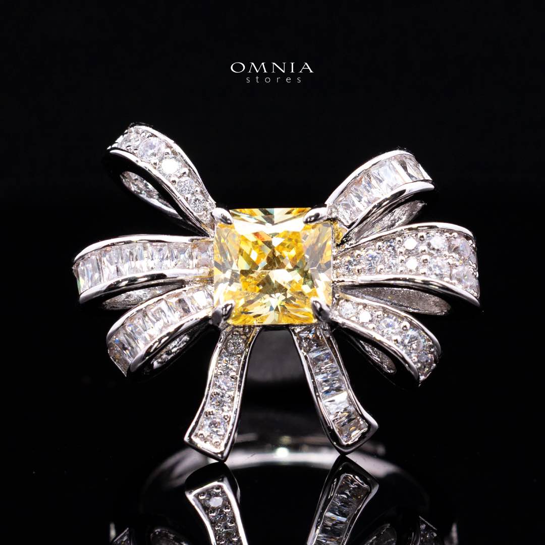 Omnia Mawada Yellow Bridal Full Set with Elegant Bow-Accent Design and High-Quality Zircon Stones in Rhodium Plated Finish - Image 4