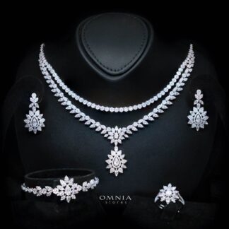 Omnia Aqsa White Luxury Bridal Full Set in High Quality Rhodium Plated Zircon Stones