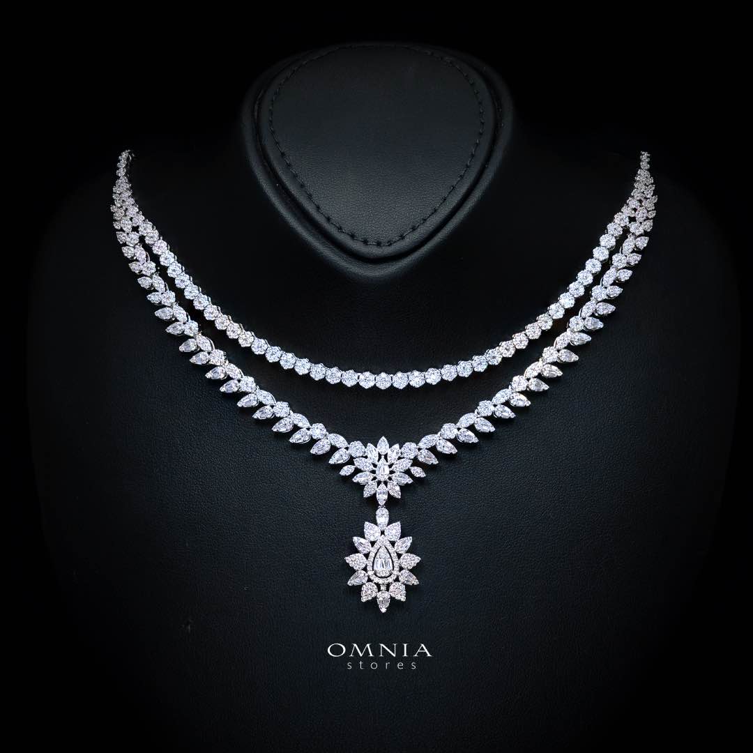 Omnia Aqsa White Luxury Bridal Full Set in High Quality Rhodium Plated Zircon Stones - Image 2