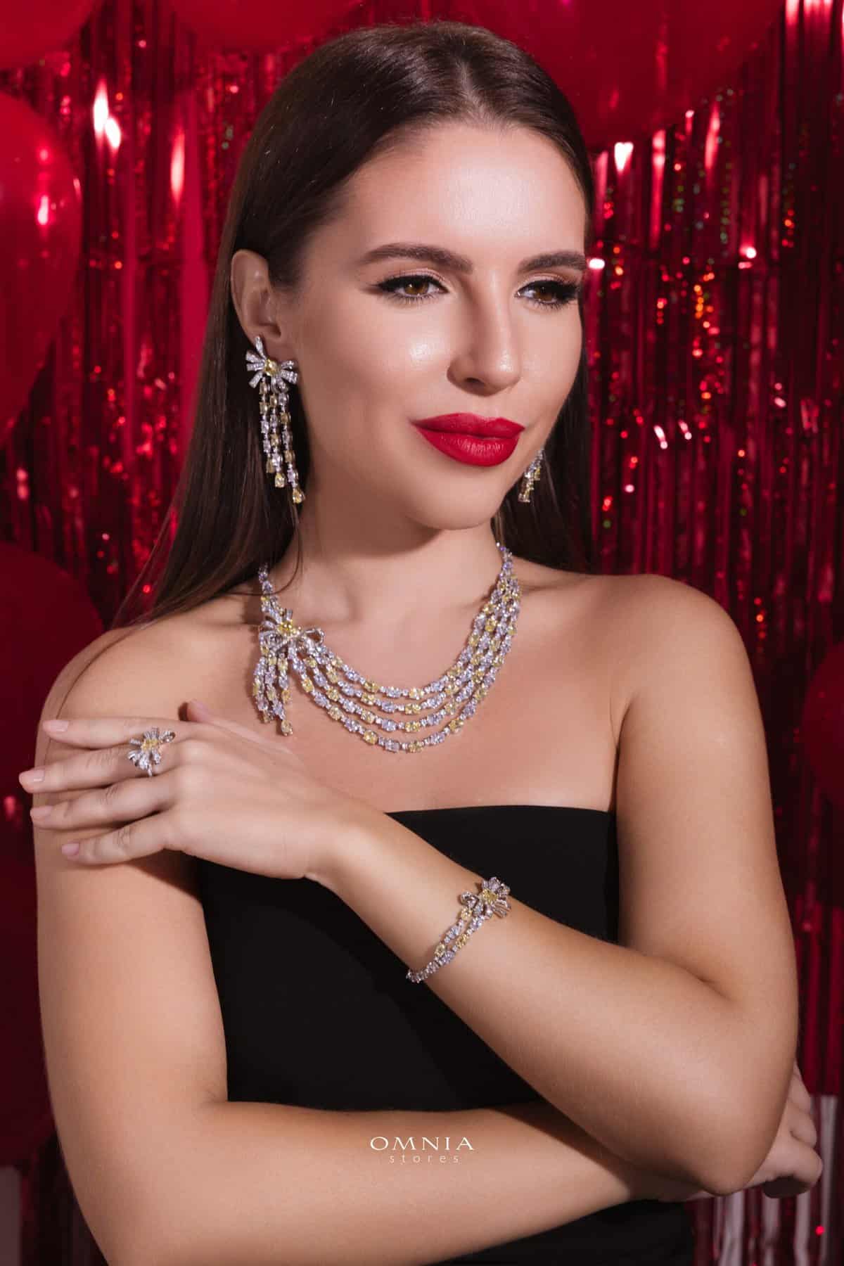 Omnia Mawada Yellow Bridal Full Set with Elegant Bow-Accent Design and High-Quality Zircon Stones in Rhodium Plated Finish - Image 6