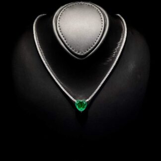 Omnia Heart Green Necklace 92.5 Silver In High Quality Simulated diamonds