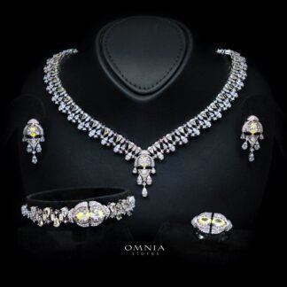 Omnia Rafi Yellow Bridal Full Set with Elegant White and Simulated Diamonds in High-Quality Rhodium Plated Finish