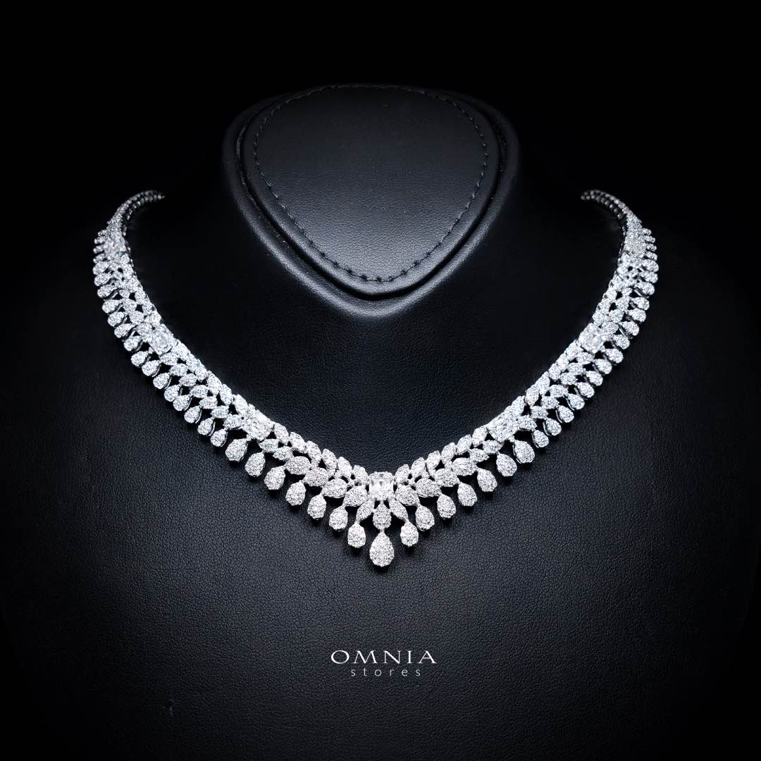 Omnia Mahra Bridal Full Set in High Quality Zircon Stone Rhodium Plated - Image 2