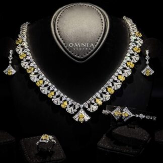 Omnia Elizabeth Yellow & White Bridal Full Set with Pear and Round Cut High-Quality Simulated Diamonds in a Stunning Two-Tone Rhodium Plated Finish(size 16 only available in ksa)