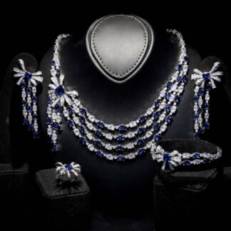 Omnia Mawada Blue Bridal Full Set with Elegant Bow-Accent Design and High-Quality Zircon Stones in Rhodium Plated Finish(size 18 only available in ksa)