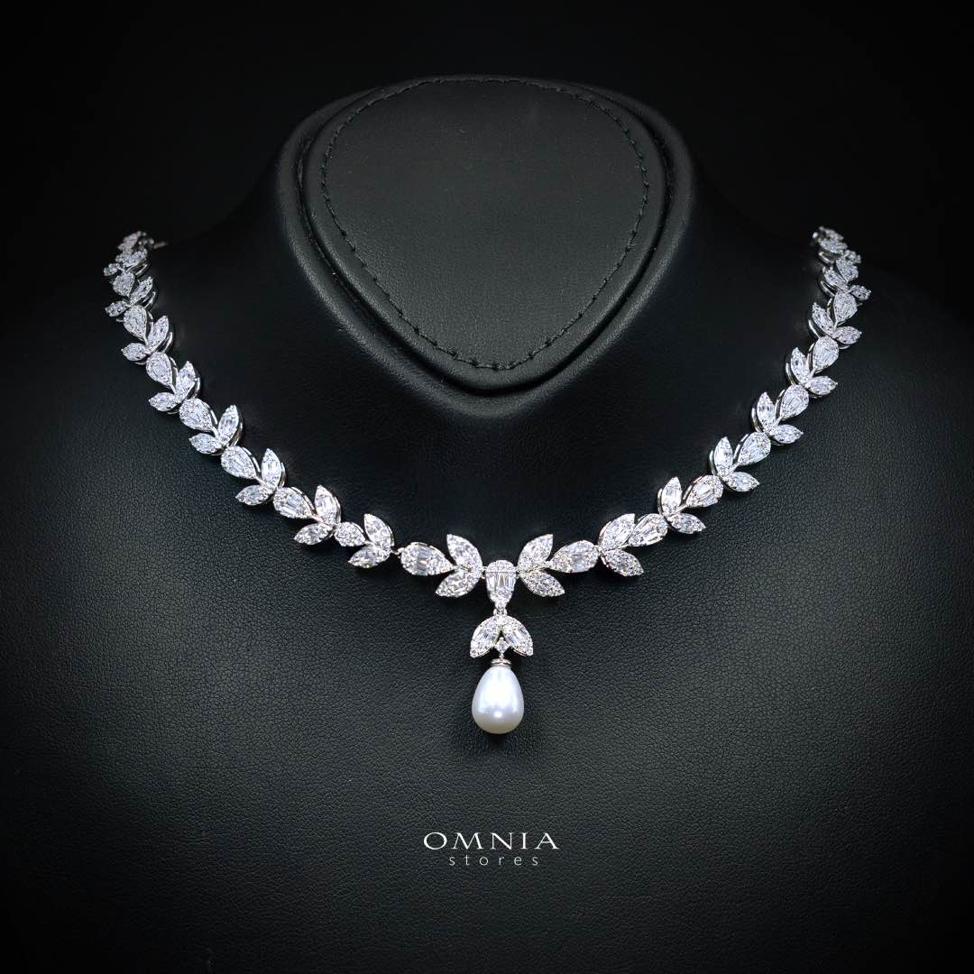 Samah White Pearl Luxury Bridal Full Set in High Quality Zircon Stone in Rhodium Plated - Image 3