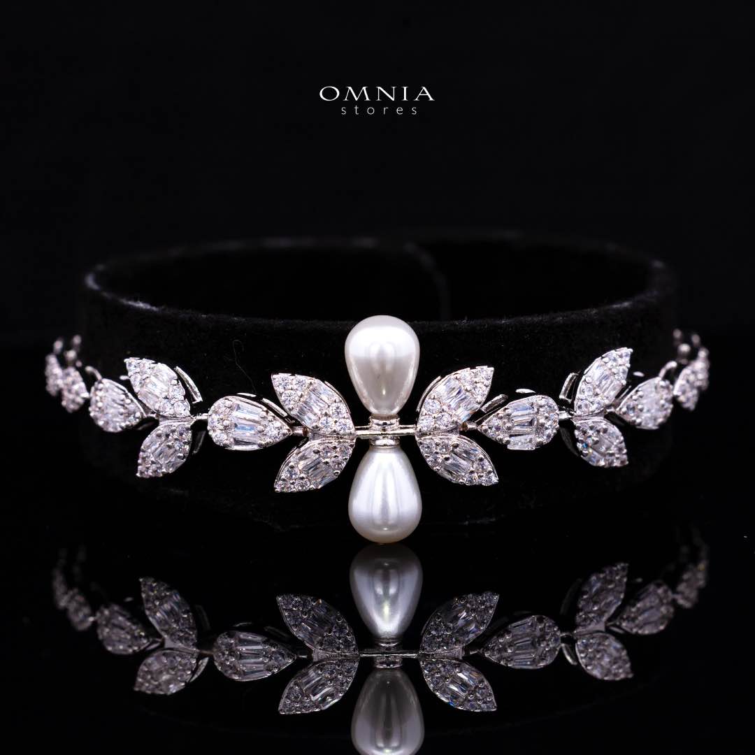 Samah White Pearl Luxury Bridal Full Set in High Quality Zircon Stone in Rhodium Plated - Image 4