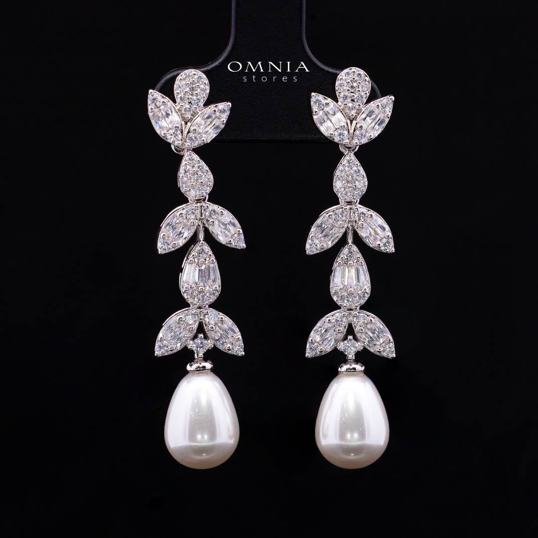 Samah White Pearl Luxury Bridal Full Set in High Quality Zircon Stone in Rhodium Plated - Image 5