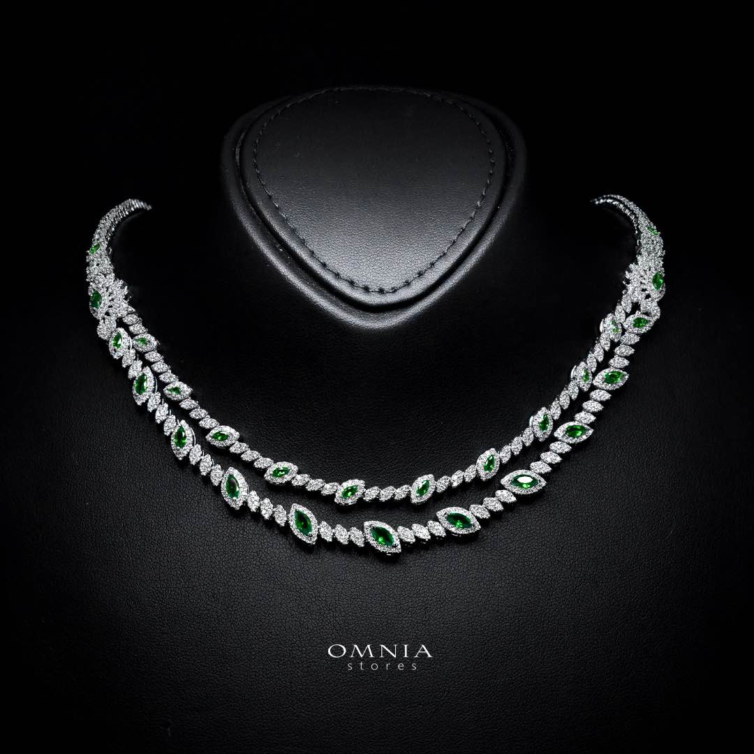Omnia Nada Green Bridal Full Set Accessories in High Quality Zircon Stone Rhodium Plated - Image 2