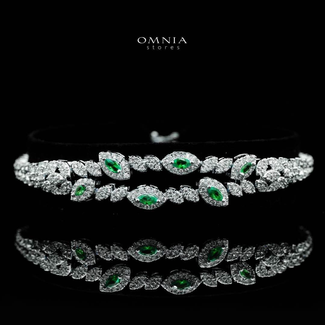 Omnia Nada Green Bridal Full Set Accessories in High Quality Zircon Stone Rhodium Plated - Image 4