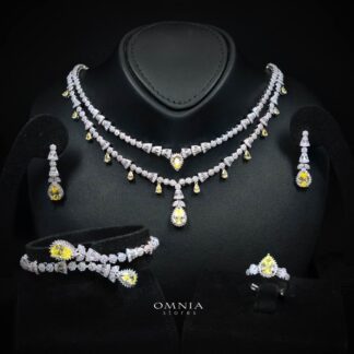 Omnia Ghada Yellow Bridal Full Set Accessories in High Quality Zircon Stone Rhodium Plated (Size 15 Only Available in KSA)