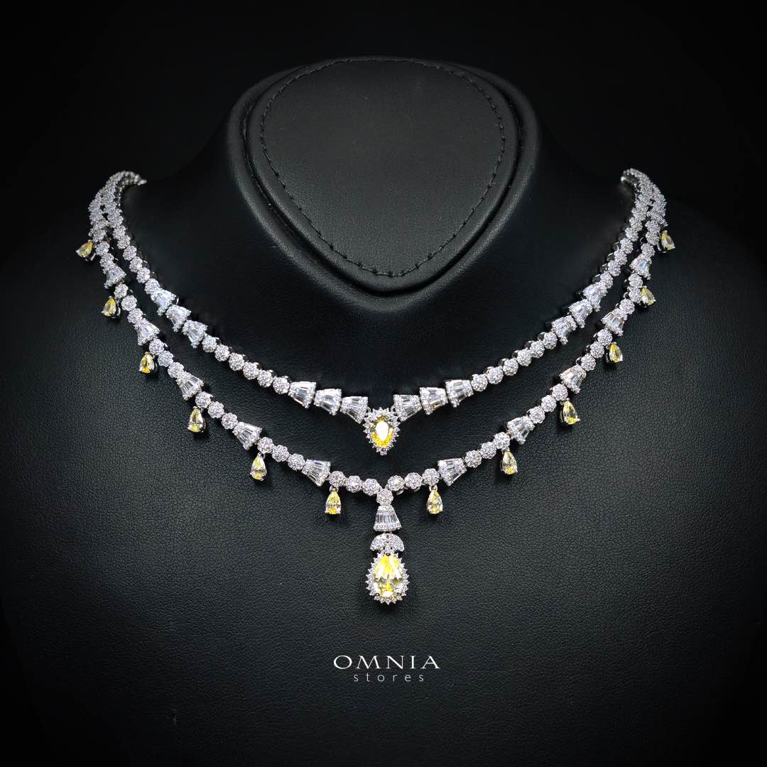 Omnia Ghada Yellow Bridal Full Set Accessories in High Quality Zircon Stone Rhodium Plated (Size 15 Only Available in KSA) - Image 2