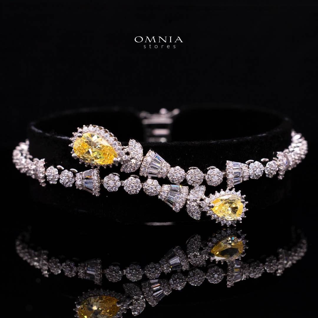 Omnia Ghada Yellow Bridal Full Set Accessories in High Quality Zircon Stone Rhodium Plated (Size 15 Only Available in KSA) - Image 3