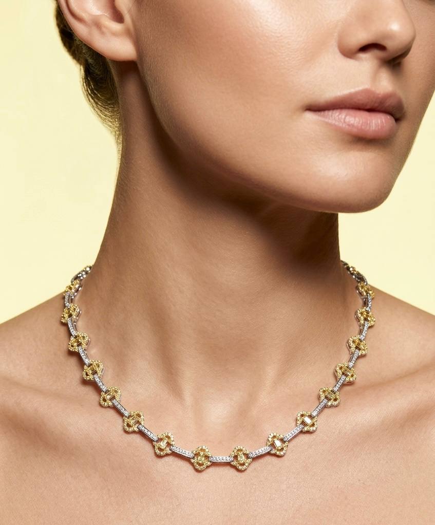 Omnia Amna Gold and White Necklace in 925 Silver High Quality Simulated Diamonds - Image 3