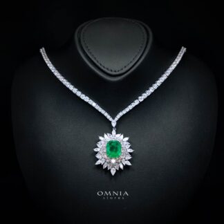 Omnia Thalia Green Necklace in 92.5 Silver High Quality Simulated diamonds