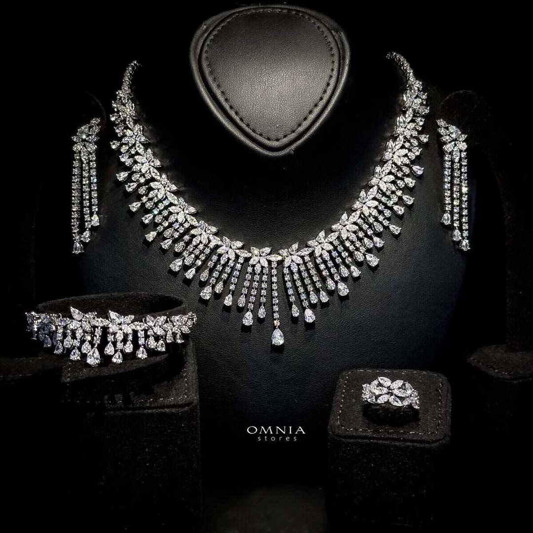 Omnia Kawthar White Luxury Bridal Full Set in High Quality Zircon Stones ( Only available in KSA)