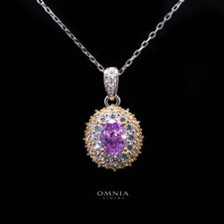 Omnia Faryal Oval Purple Pendant Necklace in 92.5 Silver with High Quality Simulated Diamonds