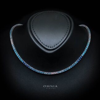 Omnia Saleen Blue Tennis Necklace 3mm 42cm in 92.5 Silver with High Quality Simulated Diamonds