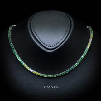 Omnia Saleen Green 3mm Tennis Necklace 42cm in 92.5 Silver High Quality Simulated diamonds