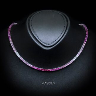 Omnia Saleen Pink 3mm Tennis Necklace 42cm in 92.5 Silver High Quality Simulated diamonds