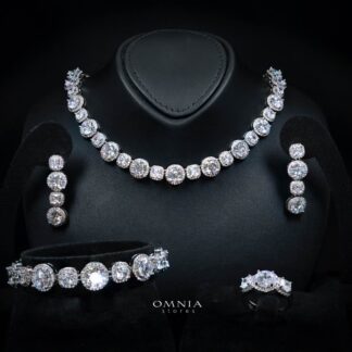 Omnia Lilian White Bridal Full Set in High Quality Simulated Diamonds Rhodium Plated