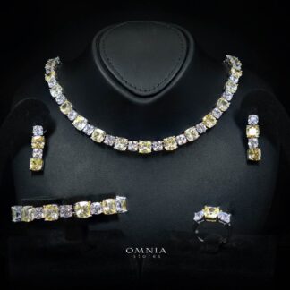 Omnia Alya Yellow and White Bridal Full Set in High Quality Simulated Diamonds Rhodium Plated