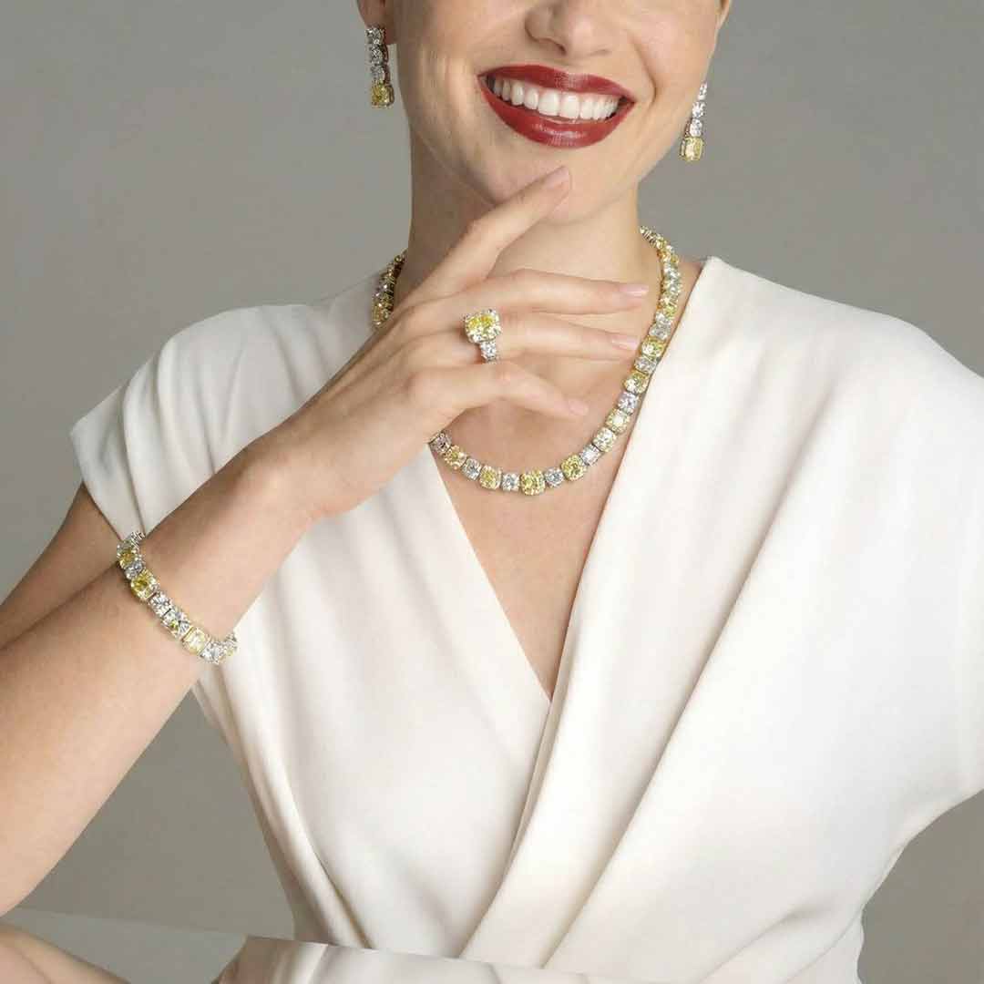 Omnia Alya Yellow and White Bridal Full Set in High Quality Simulated Diamonds Rhodium Plated - Image 6
