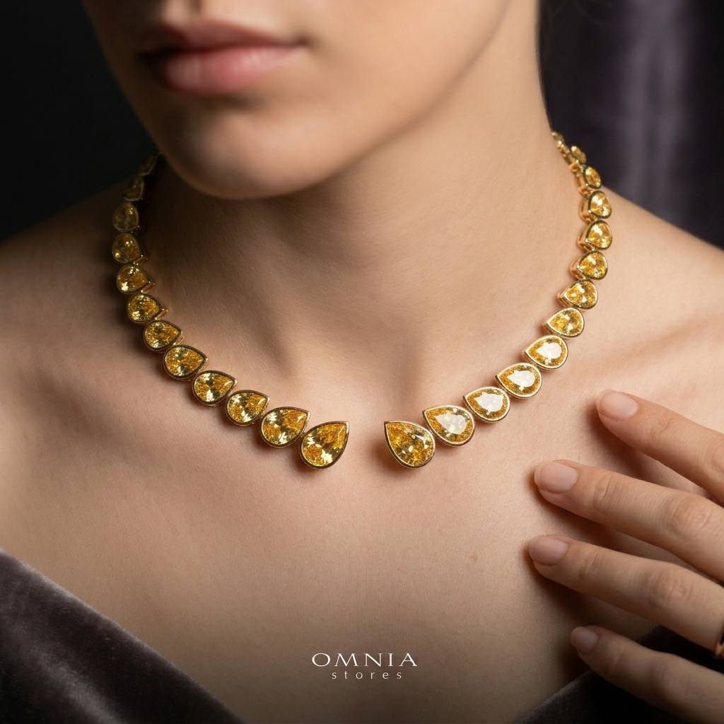 Omnia Nailah Gold Yellow Necklace In 925 Silver With High Quality Lab Crafted Stones - Image 2