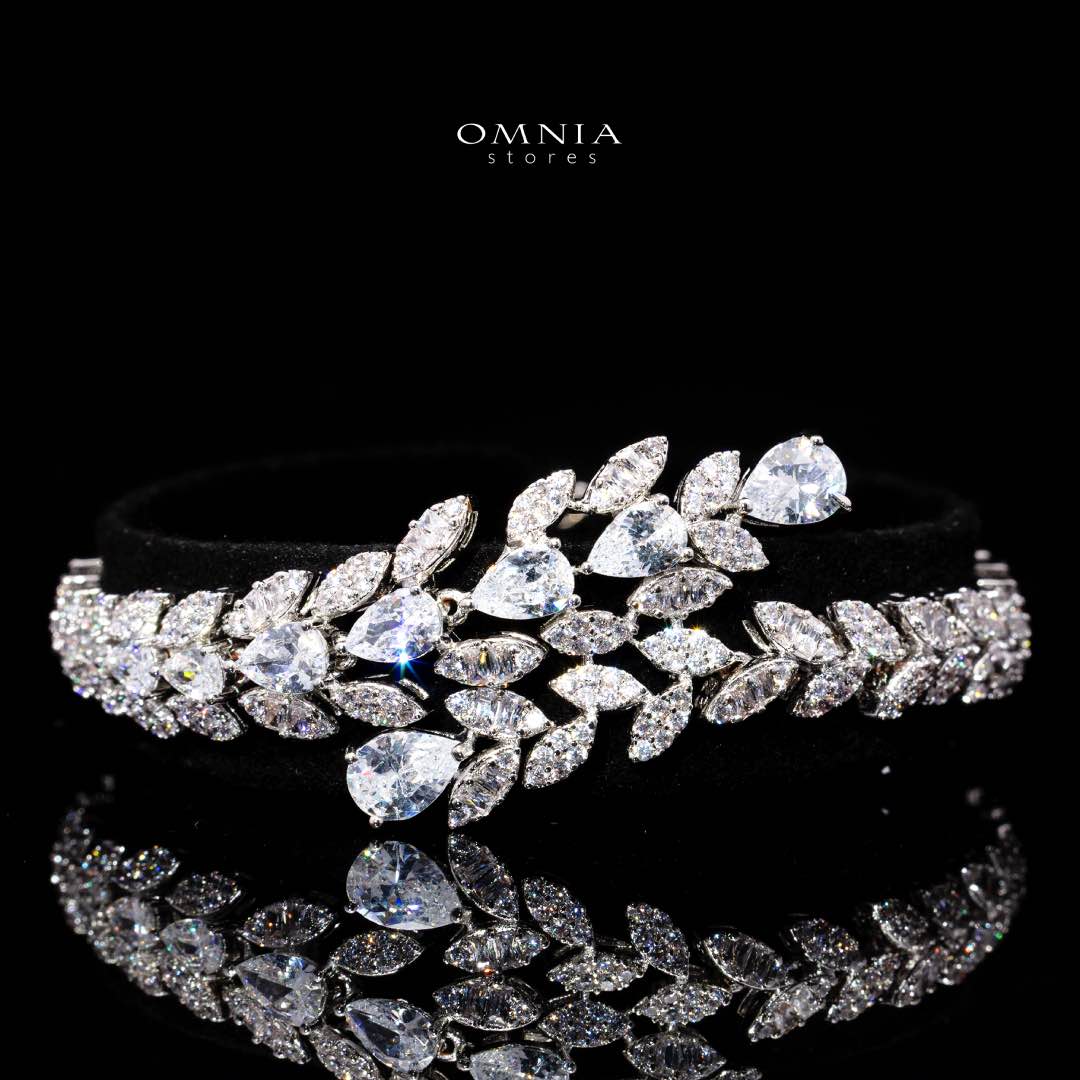 Omnia Yasira Leaf-Design White Luxury Bridal Full Set in High Quality Zircon Stone Rhodium Plated - Image 3