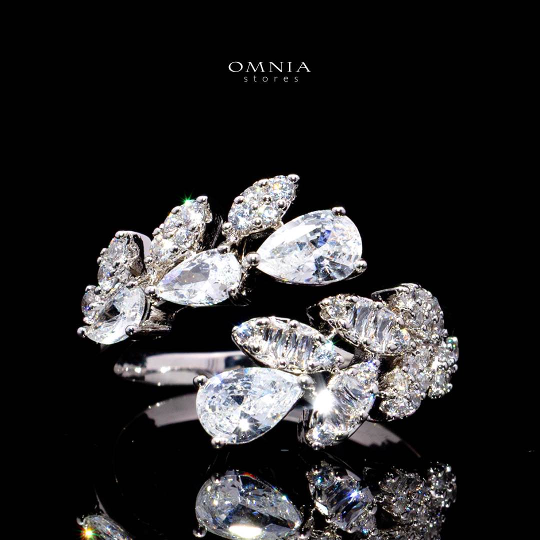 Omnia Yasira Leaf-Design White Luxury Bridal Full Set in High Quality Zircon Stone Rhodium Plated - Image 4