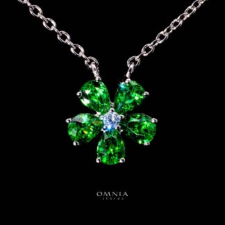 Omnia Emerald Bloom Necklace In 92.5 Silver with High Quality Simulated Diamonds
