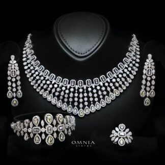 Omnia Latifa Yellow Bridal Full Set with Emerald Cut and Teardrop Stones in High Quality Zircon Stone in Rhodium Plated