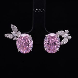 Omnia Maysun Pink Earrings in 925 Silver with High Quality Simulated Diamonds - Pink