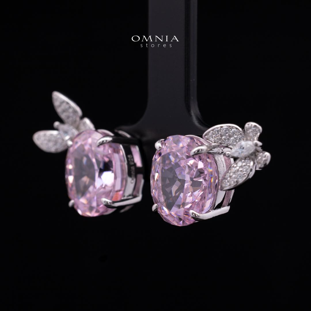 Omnia Maysun Pink Earrings in 925 Silver with High Quality Simulated Diamonds - Image 2
