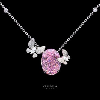 Omnia Maysun Pink Necklace in 925 Silver with High Quality Simulated Diamonds - Pink