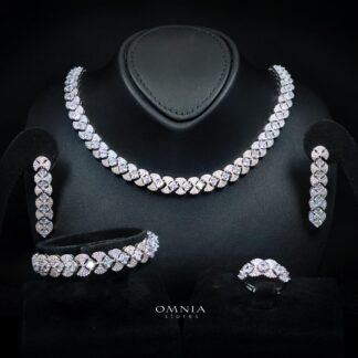 Omnia Layan White Bridal Full Set in High-Quality Zircon Stone Rhodium Plated