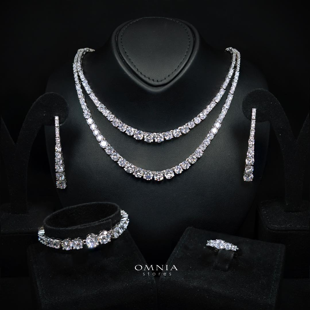 Omnia Ansa White Medium Size Luxury Bridal Full Set in High Quality Simulated Diamonds Rhodium Plated