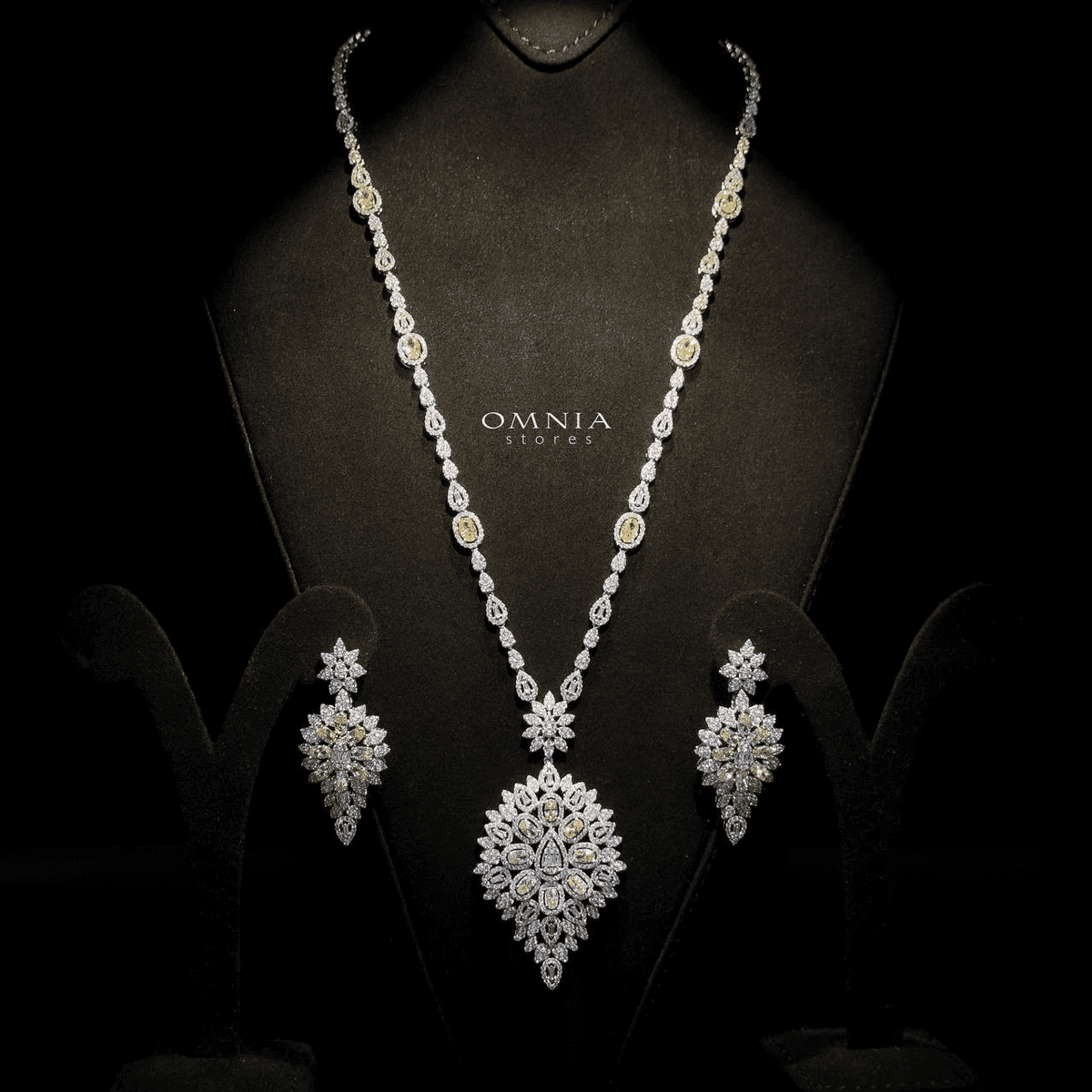 Omnia Hasmaa Yellow Bridal Long chain Set Accessories High Quality Zircon Stone In Rhodium Plated - Image 4