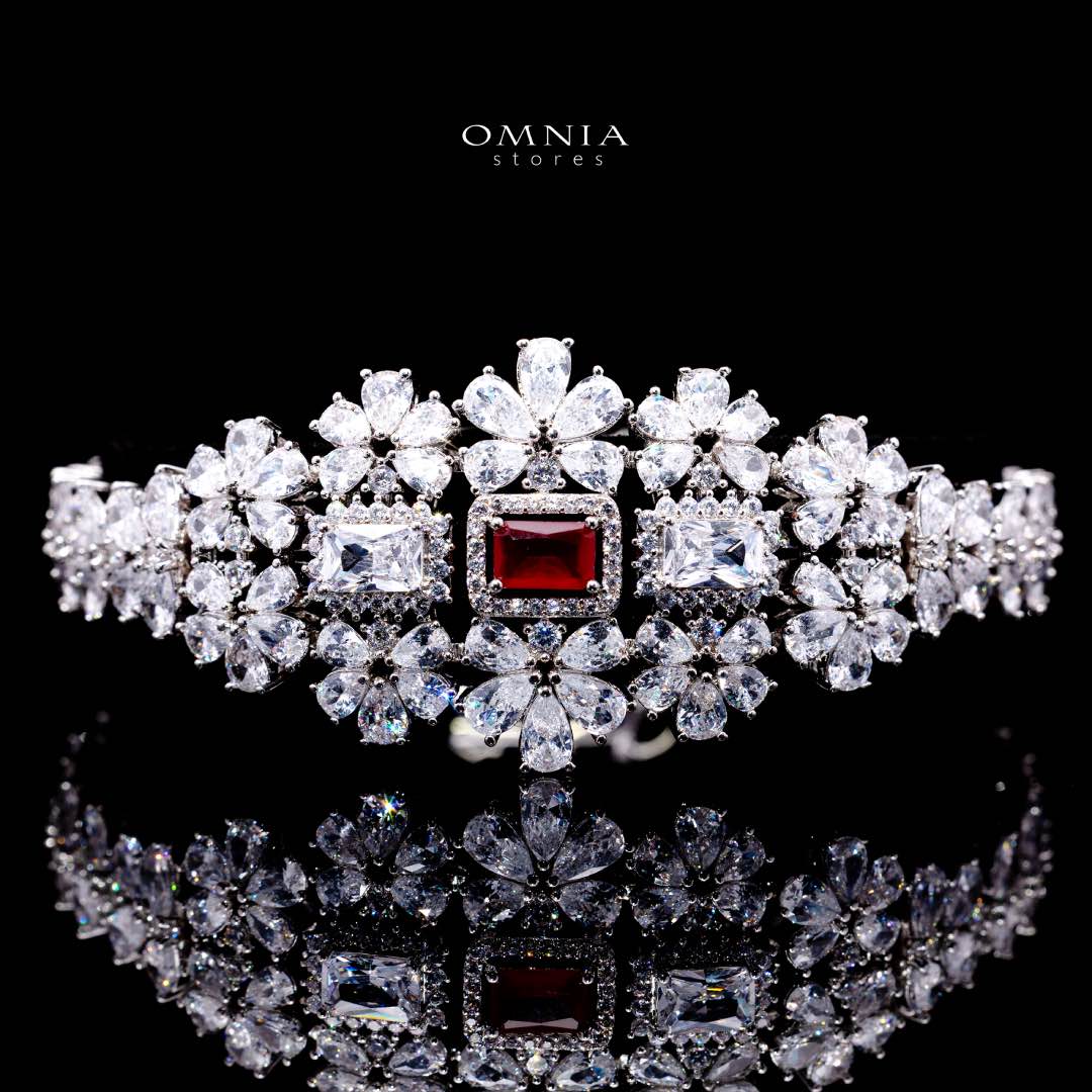 Omnia Avelia Red and White Luxury Bridal Choker Full Set in High Quality Rhodium Plated Zircon Stones - Image 3