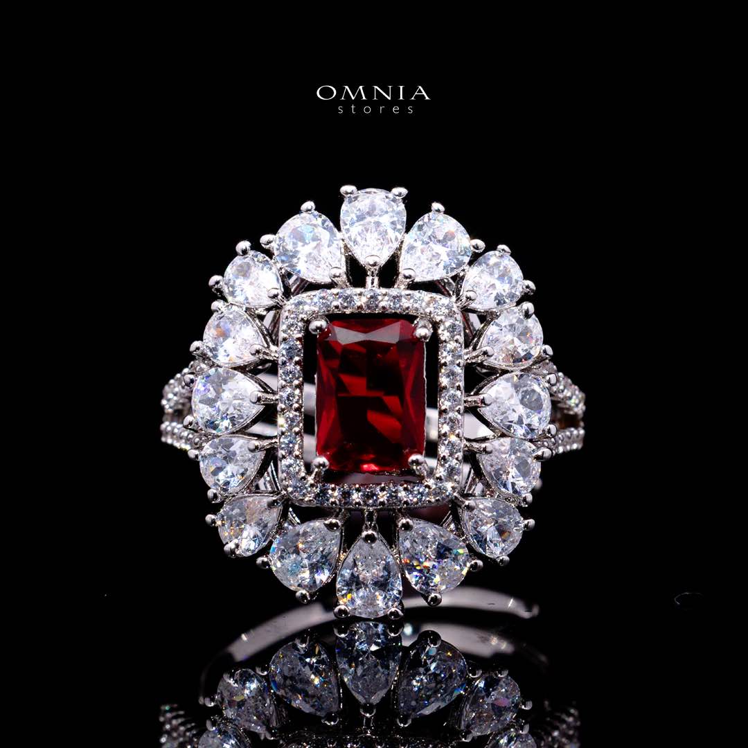 Omnia Avelia Red and White Luxury Bridal Choker Full Set in High Quality Rhodium Plated Zircon Stones - Image 4