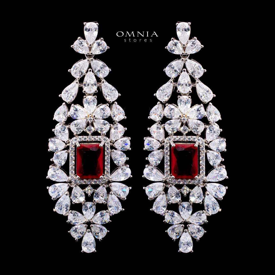 Omnia Avelia Red and White Luxury Bridal Choker Full Set in High Quality Rhodium Plated Zircon Stones - Image 5