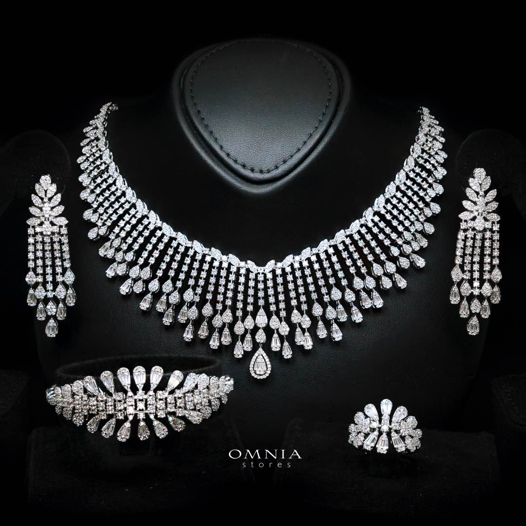 Omnia Elvina White Luxury Bridal Full Set in High Quality Zircon Stone in Rhodium Plated - Image 3
