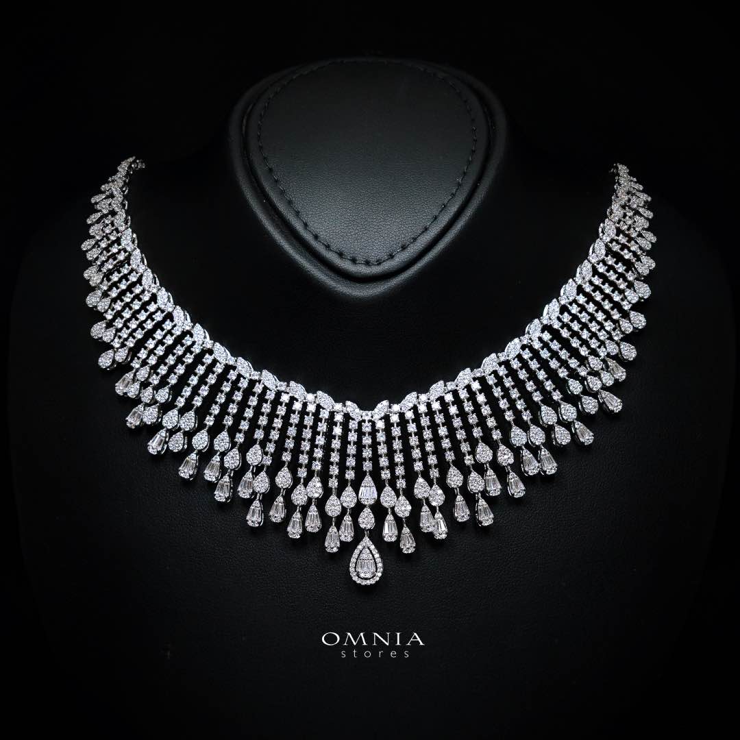 Omnia Elvina White Luxury Bridal Full Set in High Quality Zircon Stone in Rhodium Plated - Image 4
