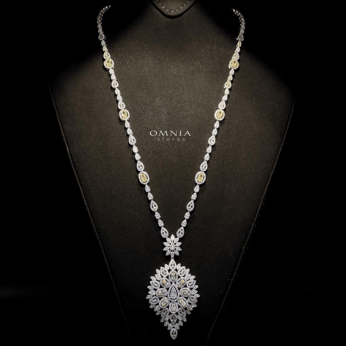 Omnia Hasmaa Yellow Bridal Long chain Set Accessories High Quality Zircon Stone In Rhodium Plated - Image 3