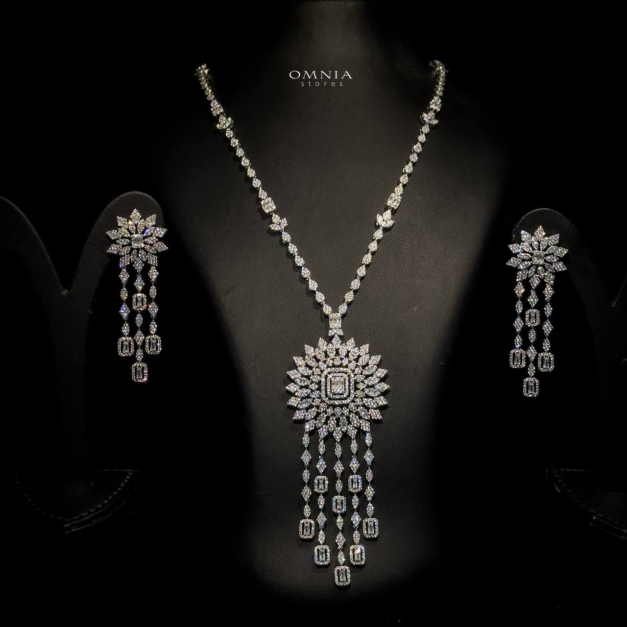 Omnia Mimi Long chain Set Accessories High Quality Zircon Stone In Rhodium Plated - Image 3