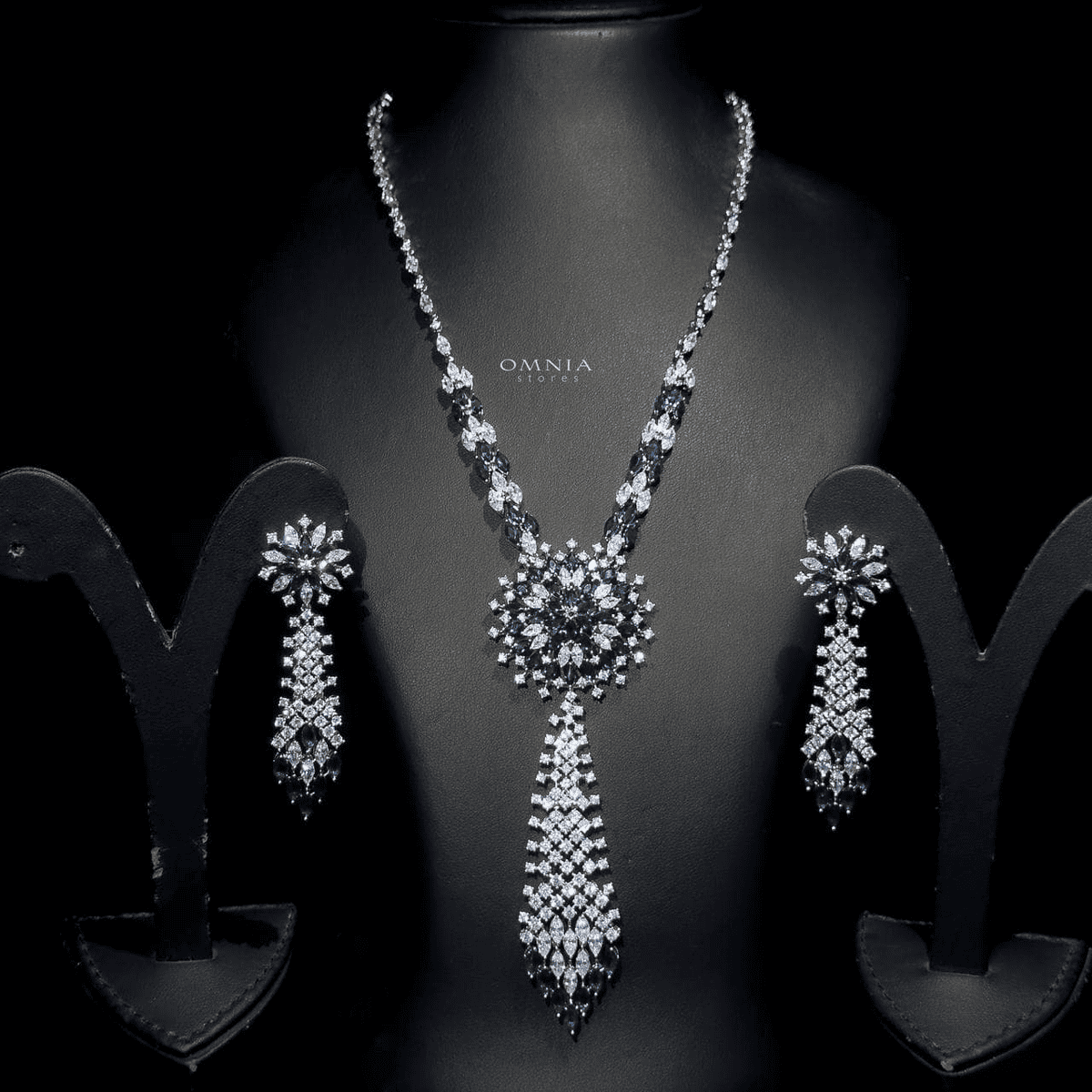 Omnia Mariya Blue Long chain Set High Quality Zircon Stone In Rhodium Plated - Image 2