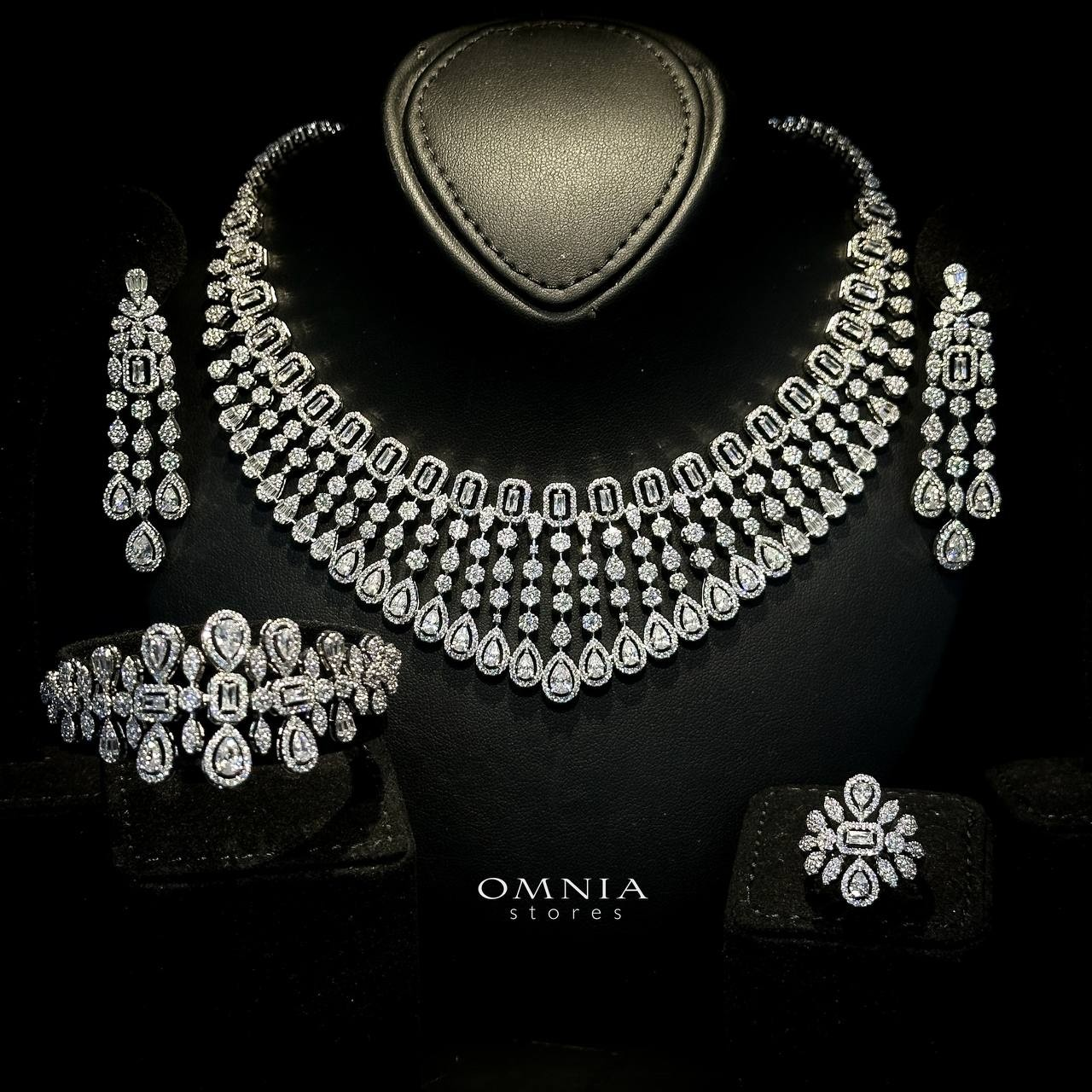Omnia Latifa Bridal Full Set Accessories in High Quality Zircon Stone Rhodium Plated(18 size only available in ksa) - Image 2